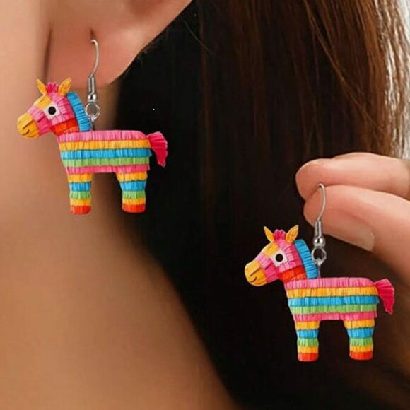 Festive Cabo Mexican Festival Party Colorful Pinata Acrylic Earrings NEW - Picture 1 of 4